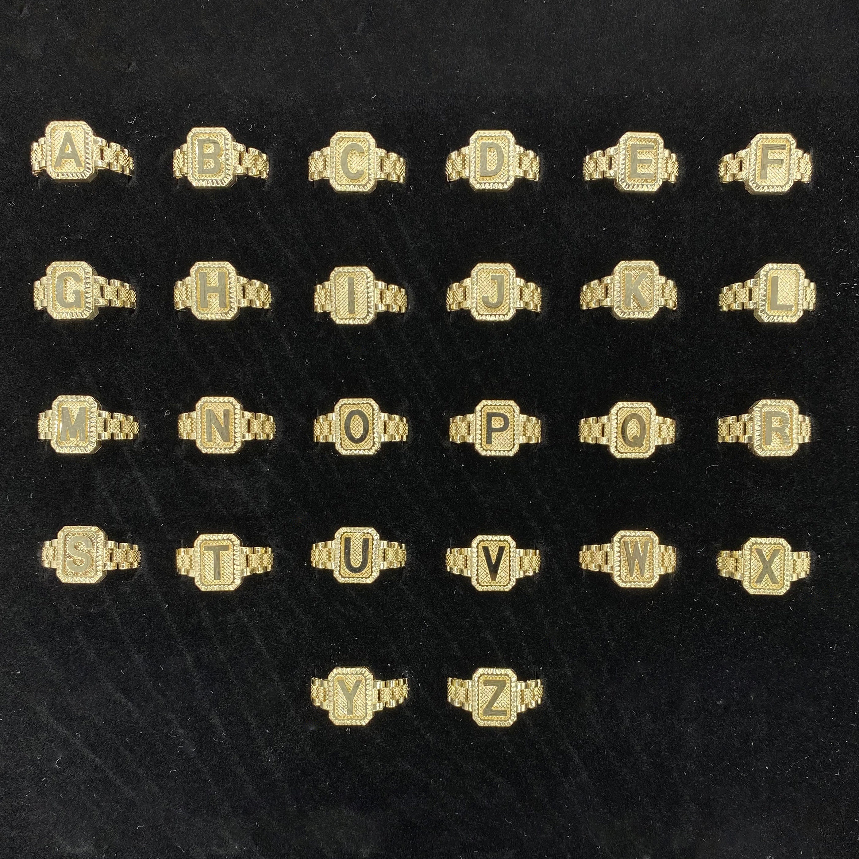 10k Solid Gold Square Initial Letter Alphabet Ring With Rollie - Etsy