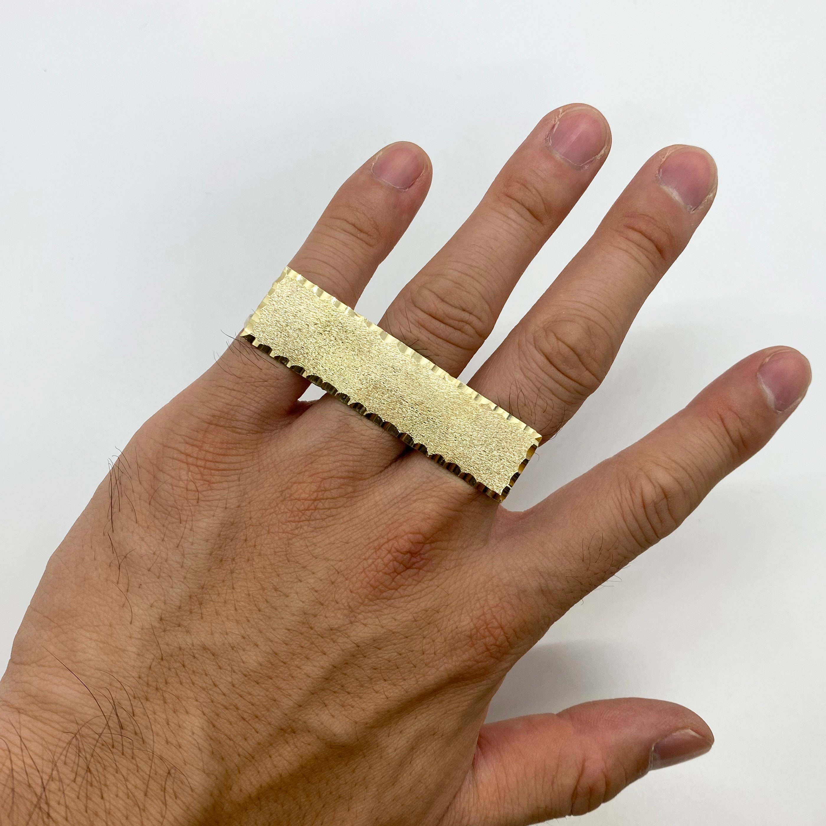 10k Solid Gold Three Finger Plate Ring for Men Women 10k Solid Gold Three Finger Plate Ring for Men Women