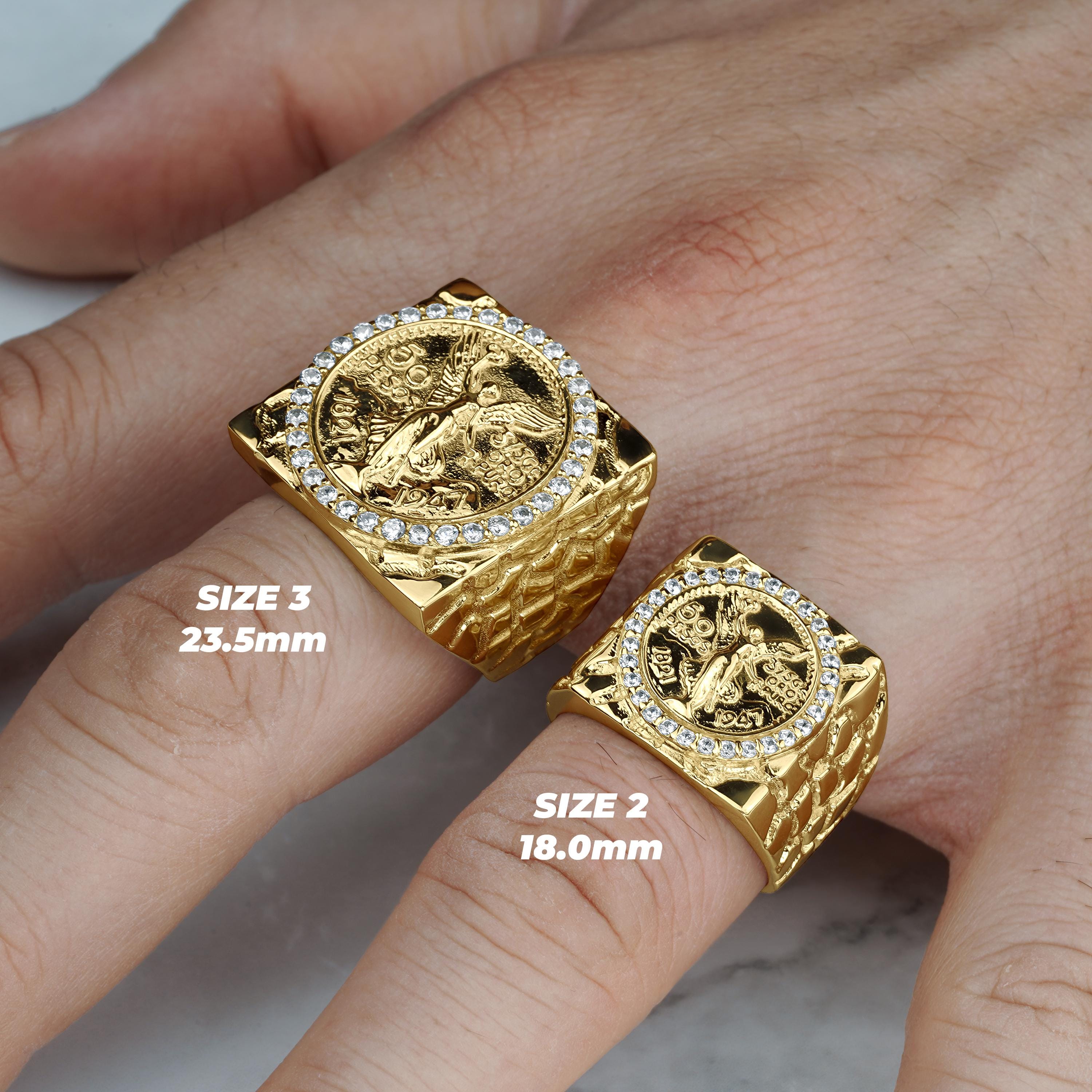 10K & 14K ソリッドゴールド センテナリオ 50ペソ メキシカンコイン スクエアナゲット CZ バンドリング メンズ レディース  ユニークなギフトジュエリー 彼と彼女 - Etsy 日本