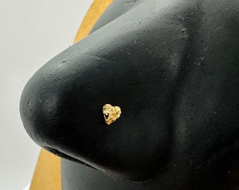 14k Solid Gold Nugget Heart Round Circle Ball End Stud Nose Ring / Unique Vintage Gold Jewelry Nose Stud Premium Quality Gold Nose Piercing