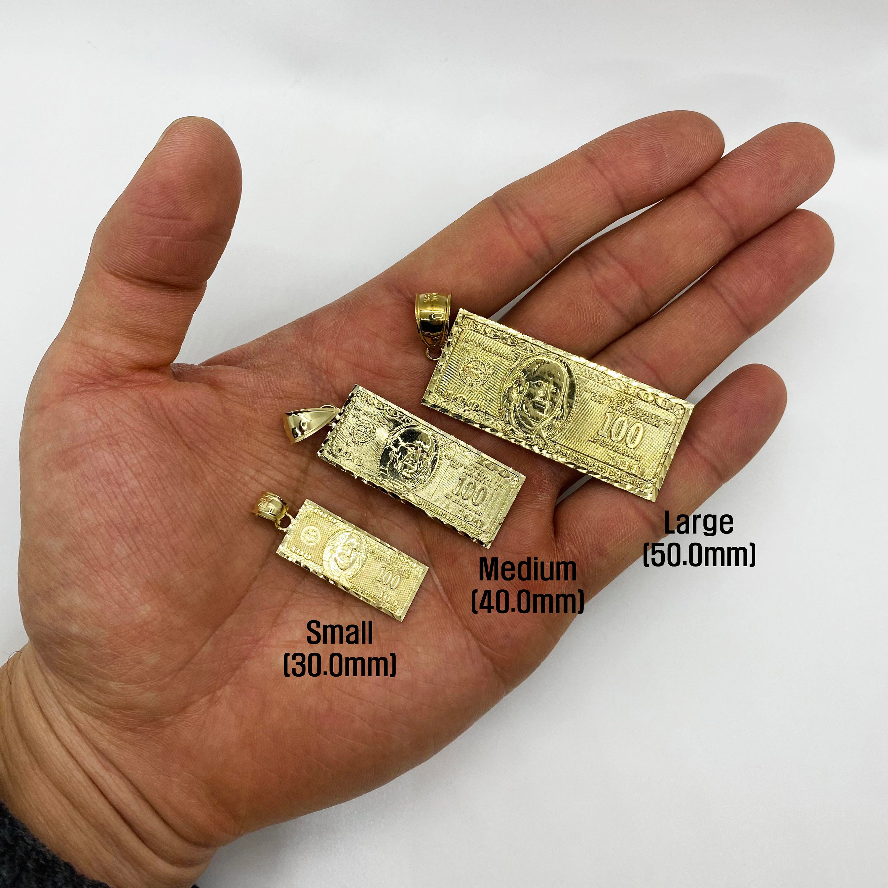 10k & 14k Solid Gold 100 Hundred Benjamin Dollar Bill Money Luck