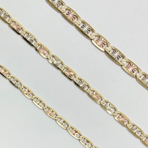 10k & 14k Solid Gold Tri-Colored Valentino Link Bracelet Anklet for Women / Slim, Lightweight, Stylish Gold Jewelry for Girls and Her