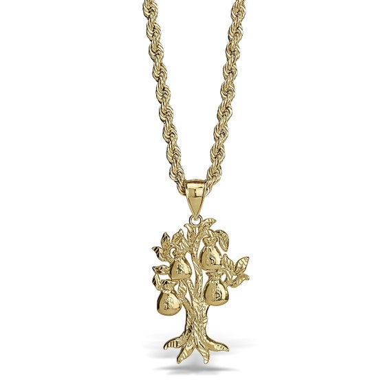 GOLd $ $100 Hundred Dollar Bill Money Pendant luck solid 10K necklace hip 2.55 | UK