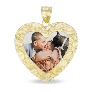 10K Solid Gold Custom Picture Photo Frame Heart Chain Pendant Necklace for Men Women Personalized Memory Charm Jewelry Gift for Him Her