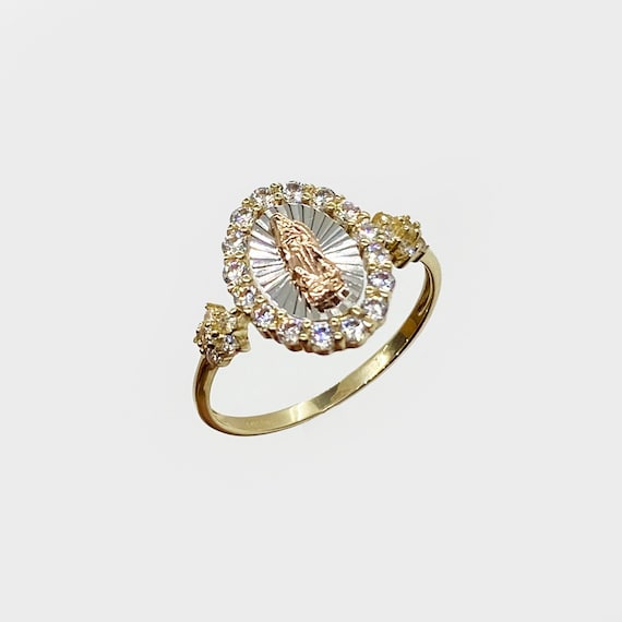 激安正規品 Gold Solid 14k Virgin Round Guadalupe Lady Maria Virgen Mary 美容液