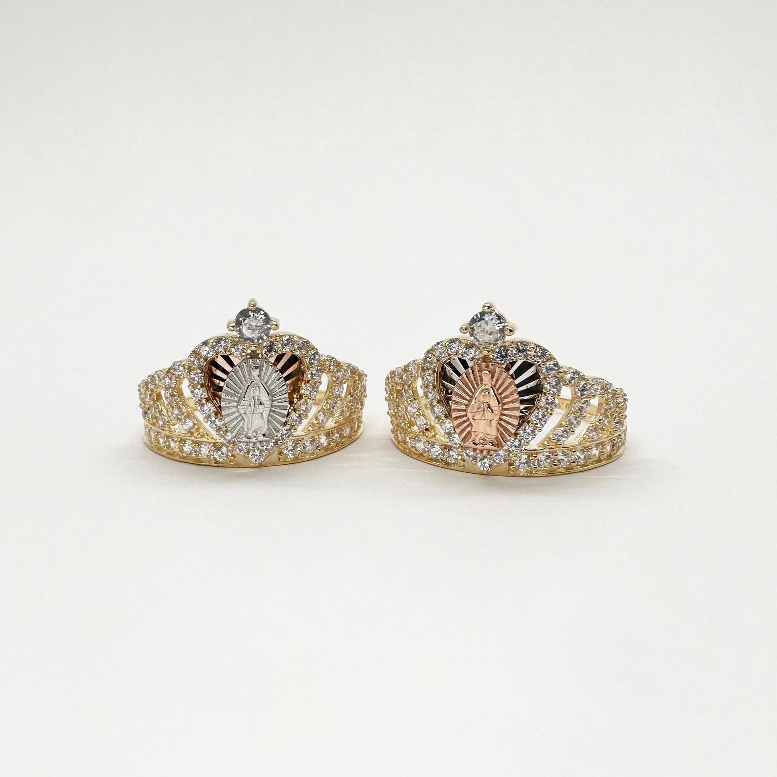 10k & 14k Solid Gold Virgin Mary Virgen Maria Crown CZ Ring for Women ...