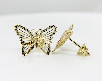 10k & 14k Solid Gold Butterfly Stud Earrings / Dainty Push Back Design for Women Girls Elegant Everyday Jewelry for Her