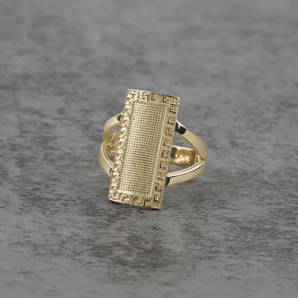 10k & 14k Gold Rectangular Greek Key Signet Ring