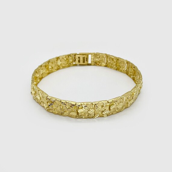 14k Gold Nugget Vintage Link Classic Bracelet Gift for Men Women