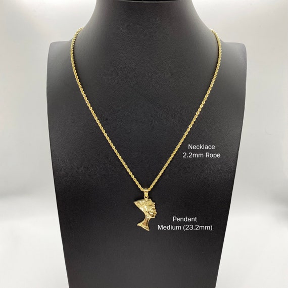 14K Yellow Gold Egyptian Queen Nefertiti Charm Necklace Charm Pendant