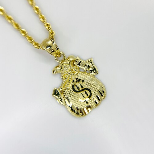 10k Solid Gold Money Bag Lucky Charm Pendant Necklace for Men - Etsy