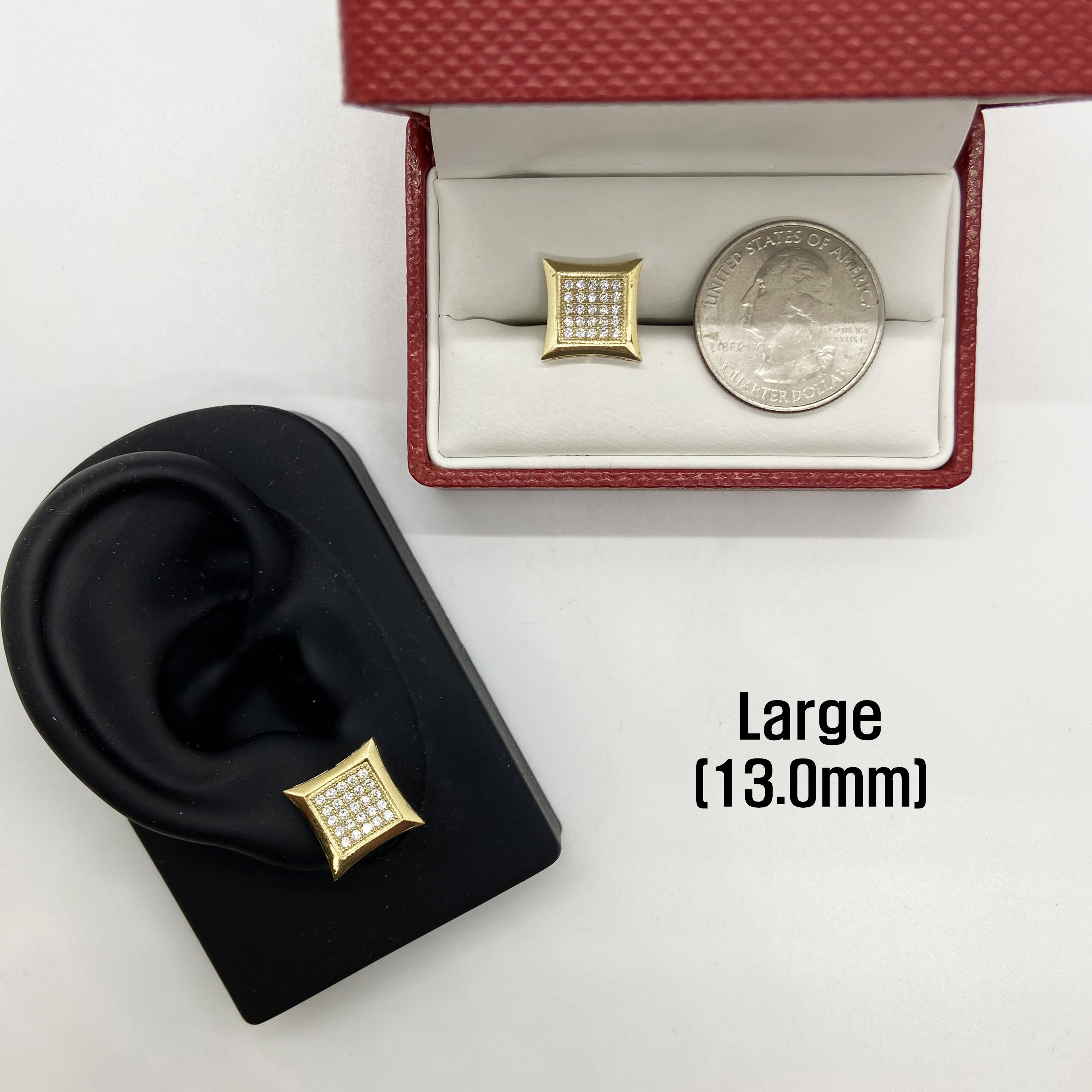 Men's Square Design Micro-Pavé Diamond Stud Earrings 0.26ct 10K Yellow Gold