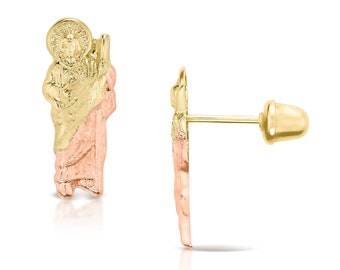 14k Solid Gold Saint Jude San Judas Matte Satin Half Body Charm Pendant Necklace - Diamond Cut Religious Jewelry for Men Him and Women Her