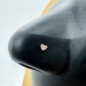 14k Solid Gold Heart CZ Nose Stud Ring Classic Ball End Jewelry Premium Gold Nose Piercing Dainty CZ Nose Ring for Women Girl Her