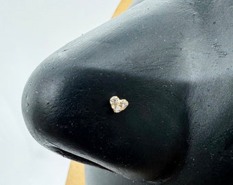 14k Solid Gold Heart CZ Nose Stud Ring Classic Ball End Jewelry Premium Gold Nose Piercing Dainty CZ Nose Ring for Women Girl Her