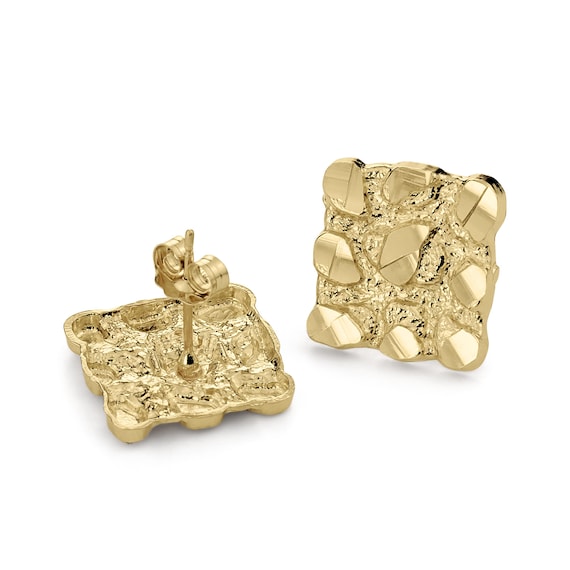 10k & 14k Solid Gold Nugget Square Minimalist Push Back Stud Earrings for Men/Women Unisex -  Perfect Gift for Him and Her made in USA