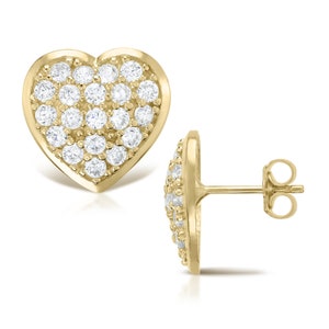10k Solid Gold Herz CZ Ohrstecker Abgerundet Klassisches Design Push Back Verschluss Romantischer Schmuck für Frauen und Mädchen Perfektes Geschenk für Sie