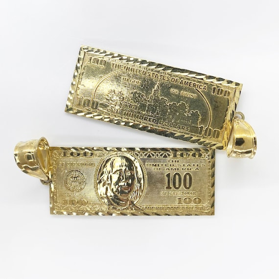 10k & 14k Solid Gold 100 Hundred Benjamin Dollar Bill Money Luck