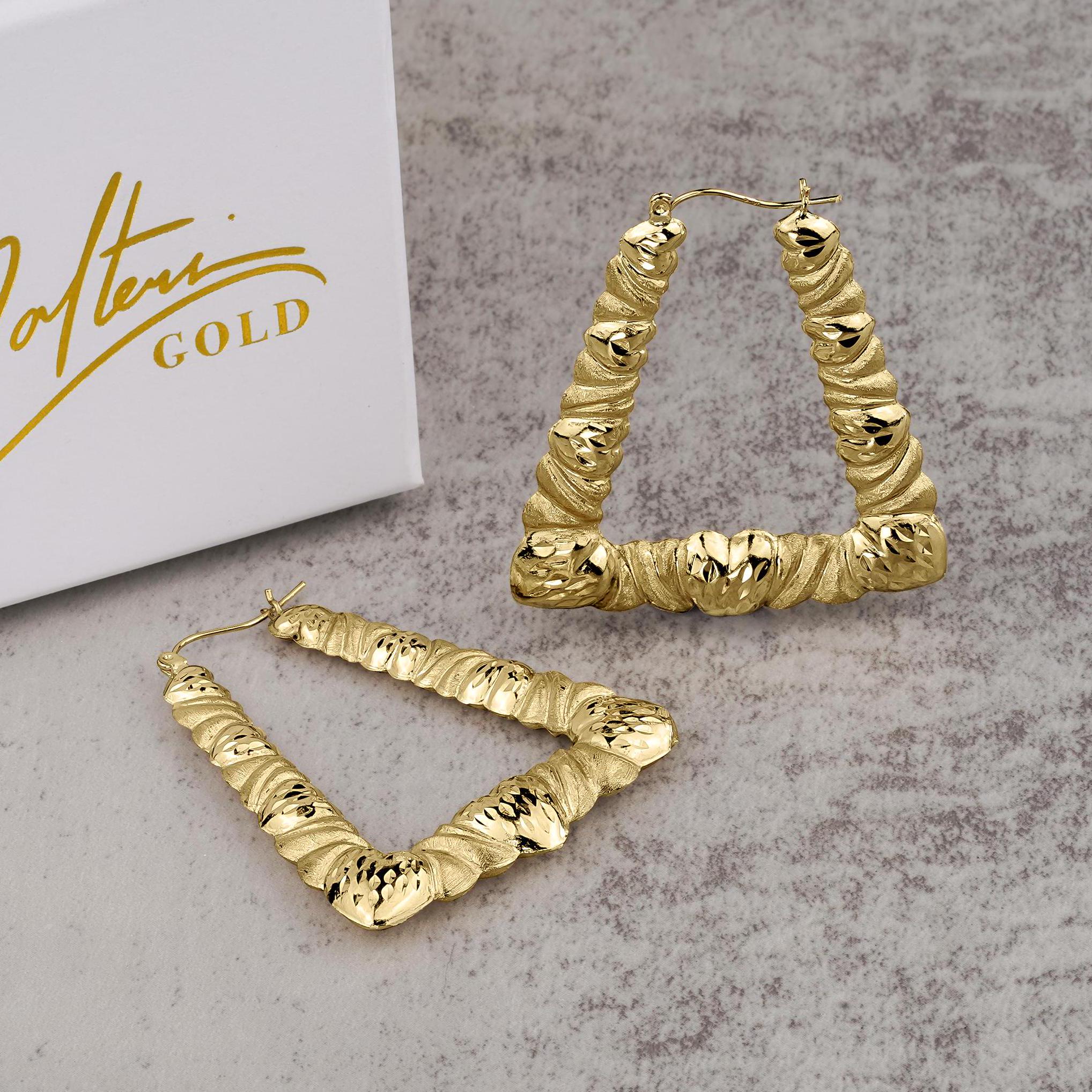 10k gold twisted bamboo earrings - Etsy 日本