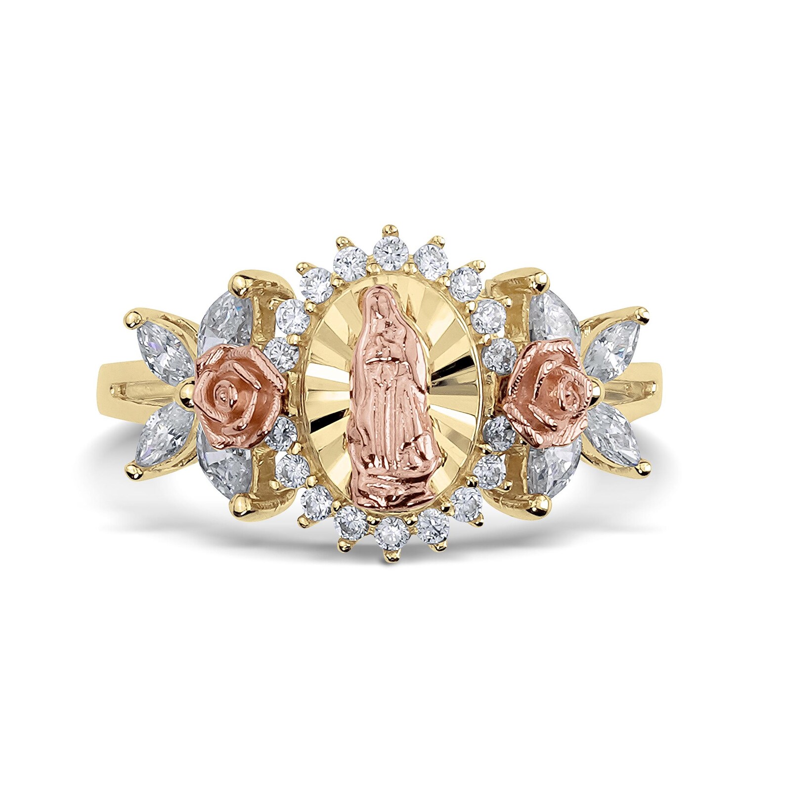 10k & 14k Gold Virgin Mary Guadalupe Rose CZ Ring / Gift for Women ...