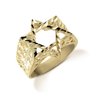 10k Gold Classic Star of David DC Nugget Ring for Boy Men Women / Unique Religious Symbol Jewelry Handmade Gift for Special Occasions