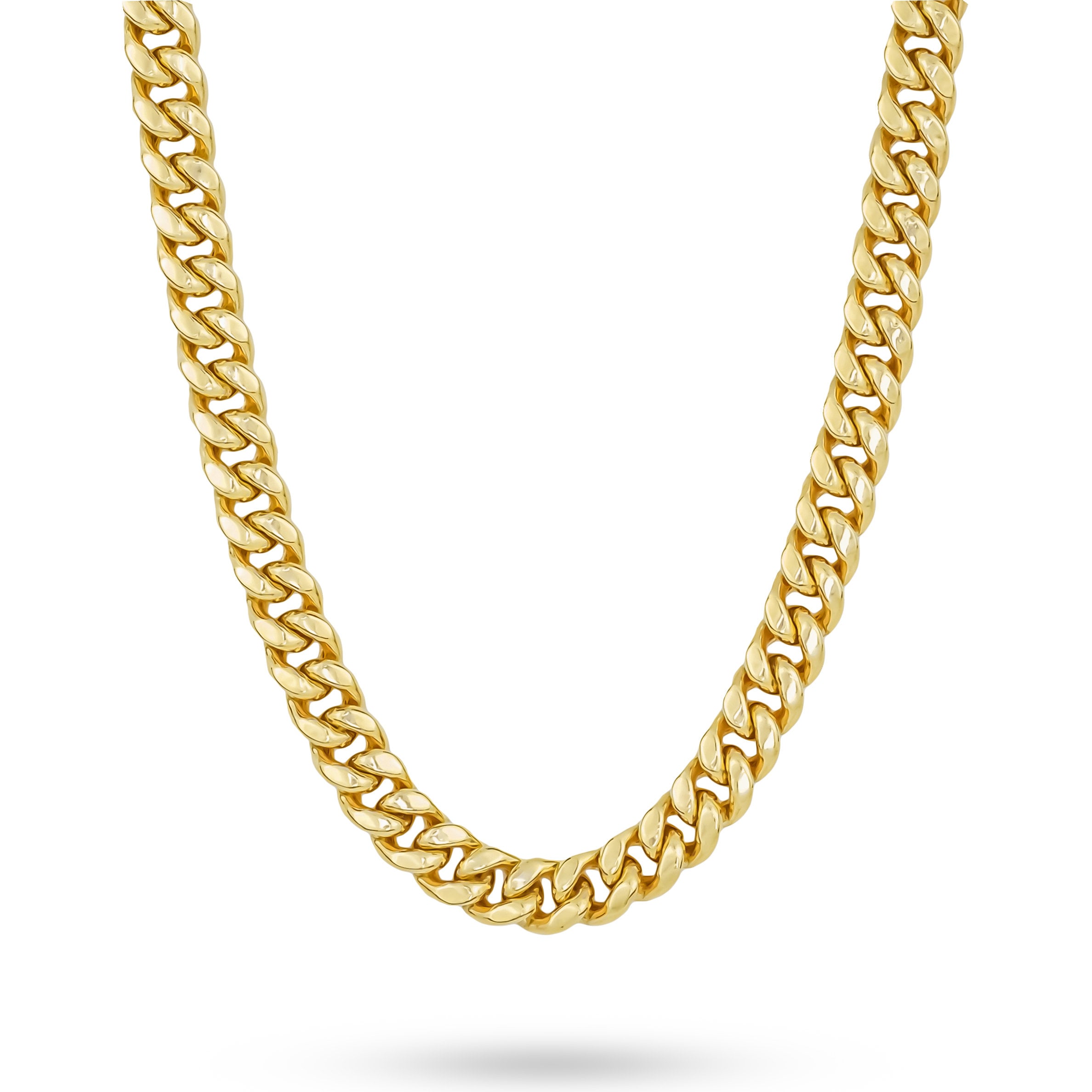 14k Gold Classic Miami Cuban Chain Link Necklace for Boy Girl Kids Men Women / Stylish, Durable, Versatile Gold Jewelry for Everyday Him Her