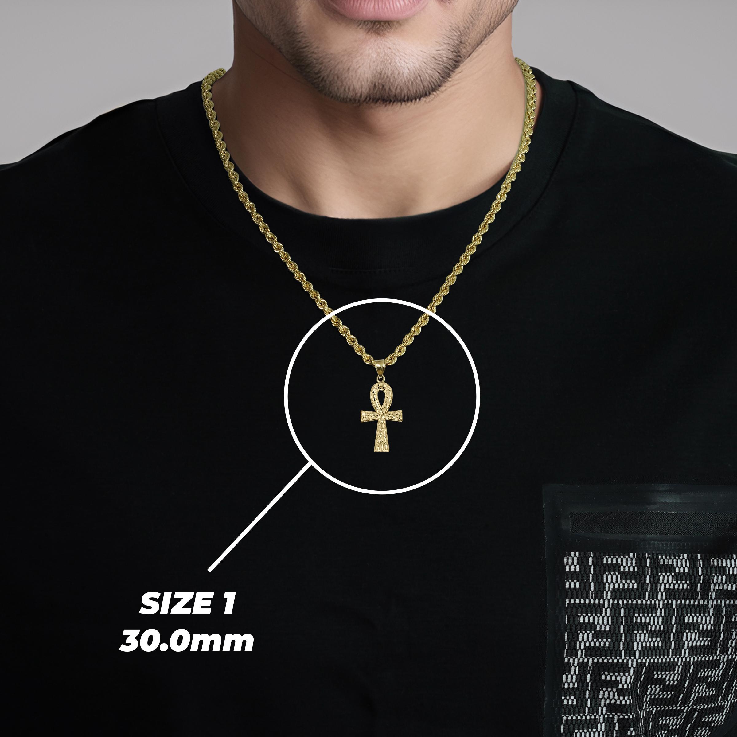 10k Solid Gold Nugget Ankh Celtic Cross Pendant Charm Necklace