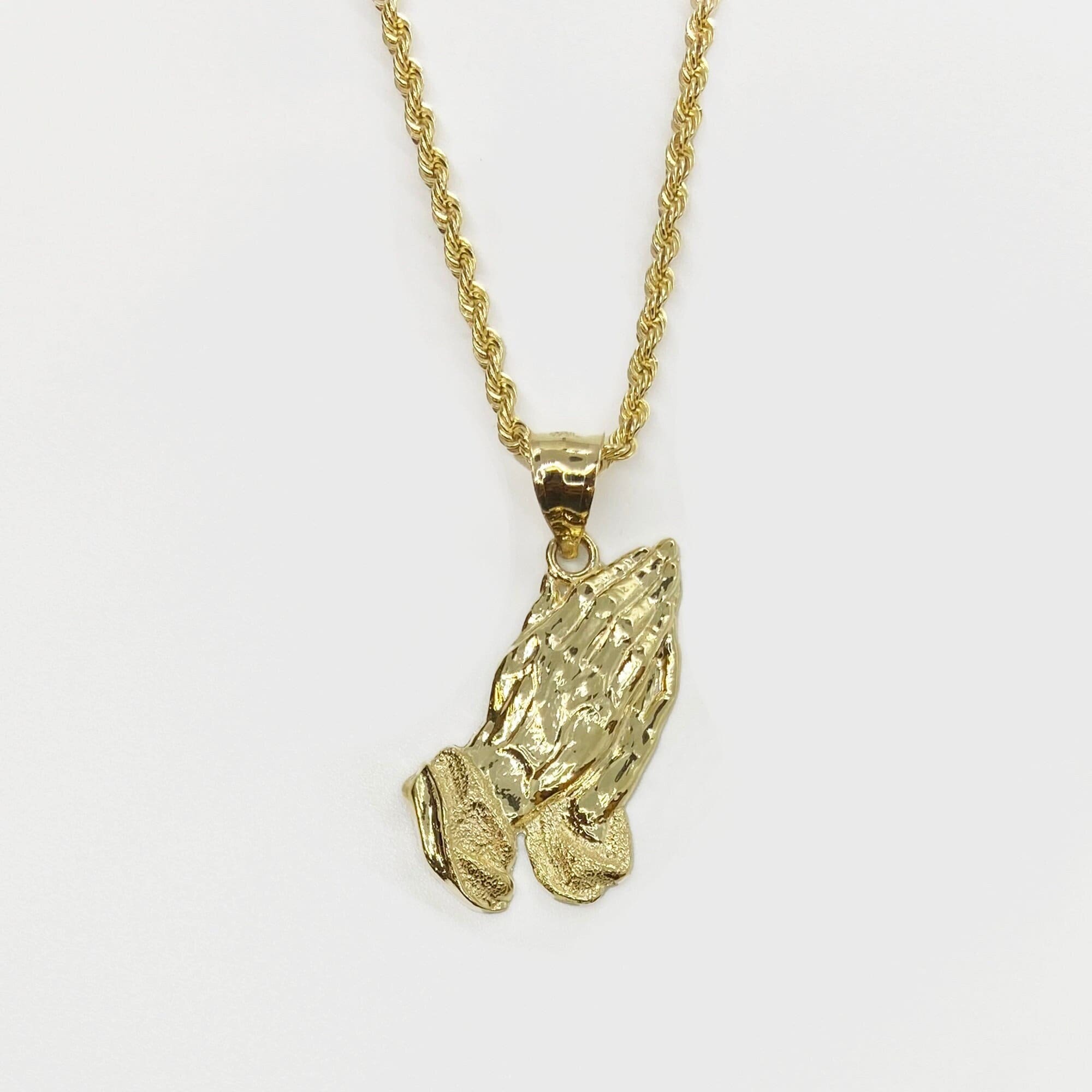 10k Solid Gold Jesus Praying Hands Pendant Charm Necklace for Men