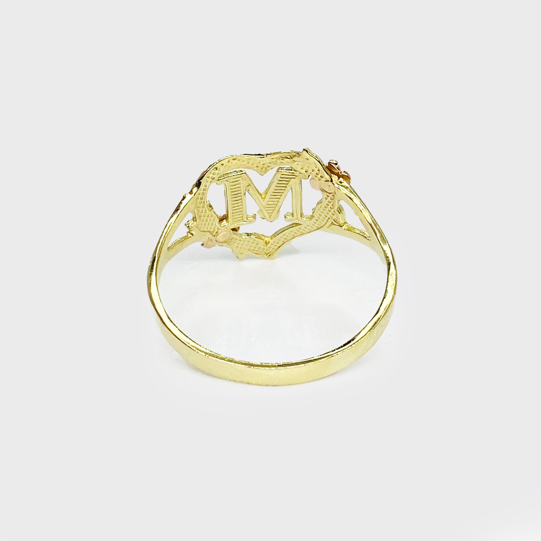 10k & 14k Solid Gold Heart With Rose Initial Ring - Personalize