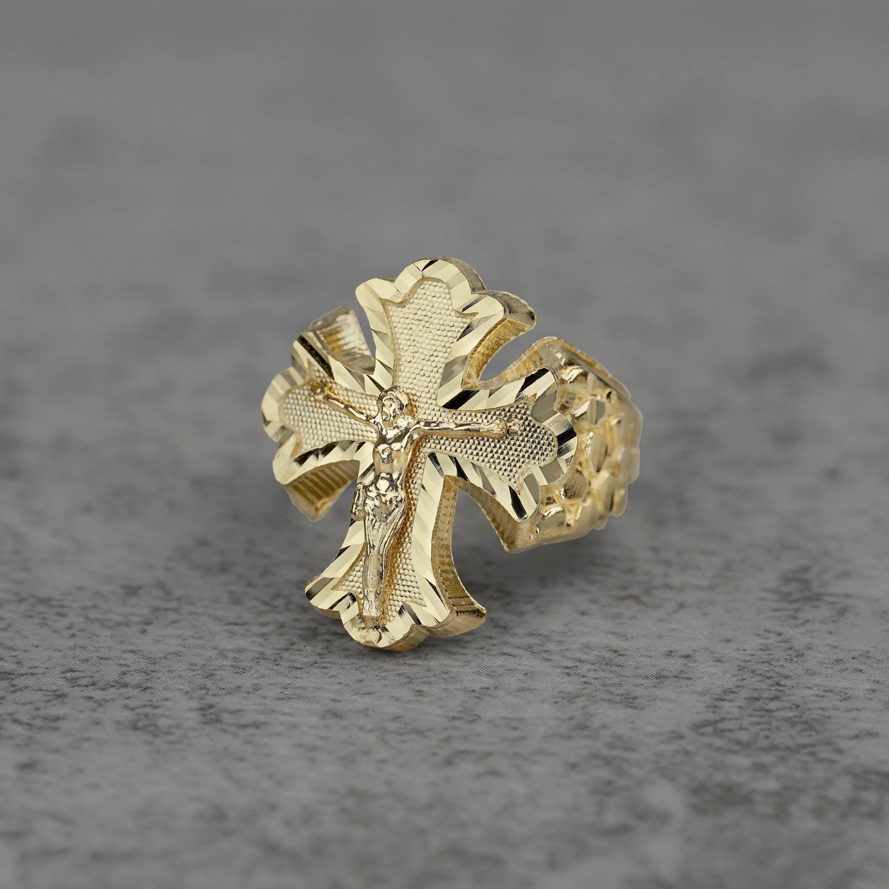 10k Gold Gothic Crucifix Nugget Ring - Etsy