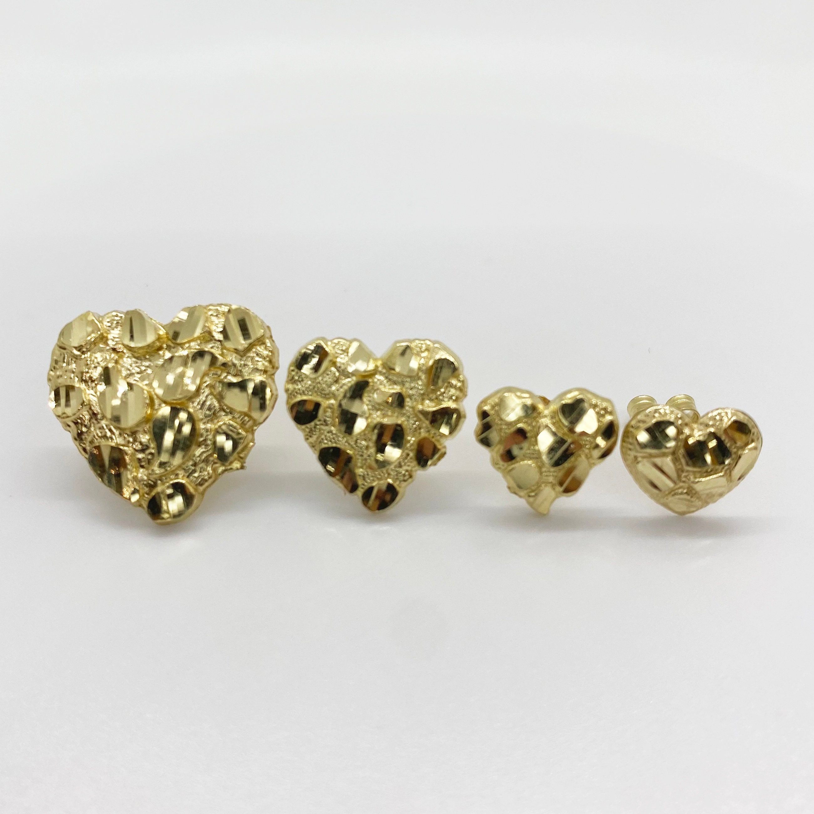 10k & 14k Solid Gold Heart Nugget Stud Earrings Push Back - Minimalist Handmade Jewelry for Women, Dainty Gold Earrings, Unique Gift for Her