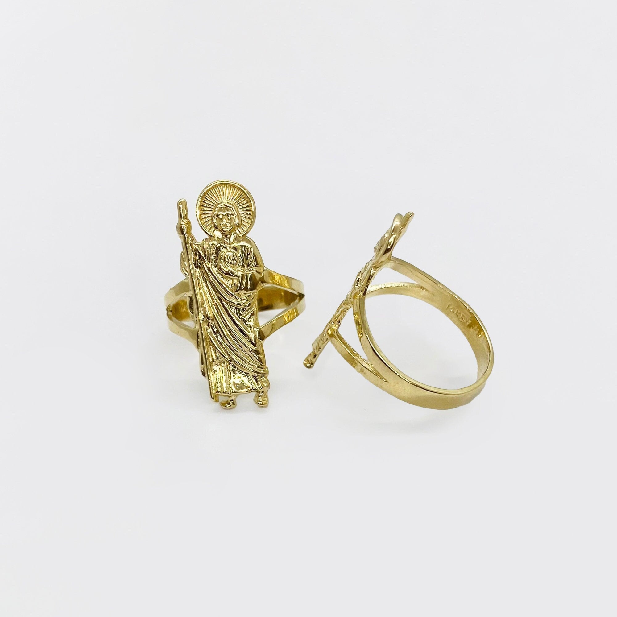14k Solid Gold Saint Jude San Judas Classic Style Religious Ring for ...
