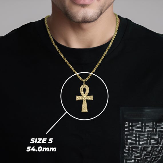 10k Solid Gold Nugget Ankh Celtic Cross Pendant Charm Necklace