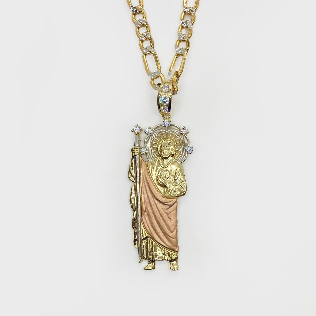 Diamond-Cut St. Jude Pendant – Real Solid 10K Tri-Color Gold (All Sizes, Goldum NYC)