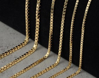 Collar clásico de cadena cuadrada de oro macizo de 10k para mujer / Joyería fina y atemporal de oro para niñas y mujeres.