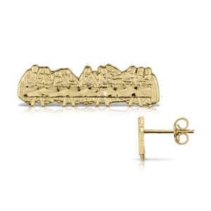 10k Solid Gold Jesus Abendmahl Vintage Ohrstecker Push Back für Jungen Männer, religiöser Schmuck, einzigartige Unisex Gold Ohrstecker, Geschenk für ihn