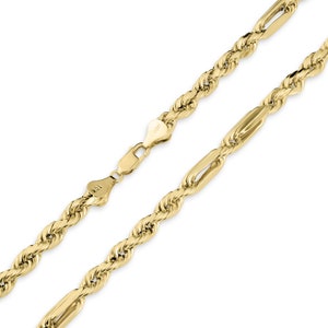 The 10k gold Milano rope chain necklace with oval and twisted connections alternately. The chain features a lobster clasp and lies flat on a white surface with a soft shadow.