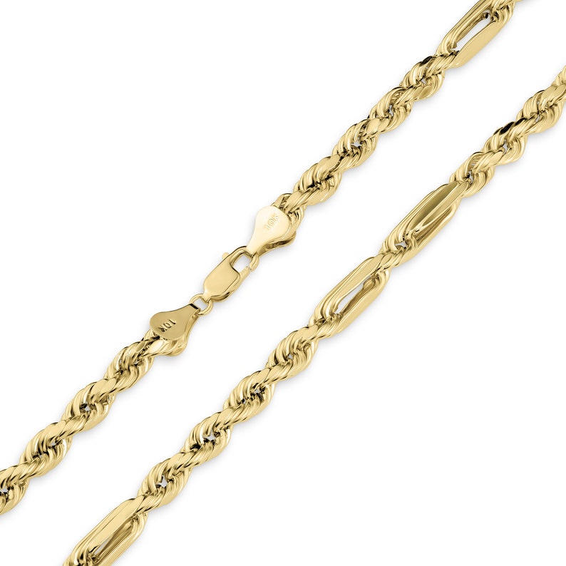 The 10k gold Milano rope chain necklace with oval and twisted connections alternately. The chain features a lobster clasp and lies flat on a white surface with a soft shadow.