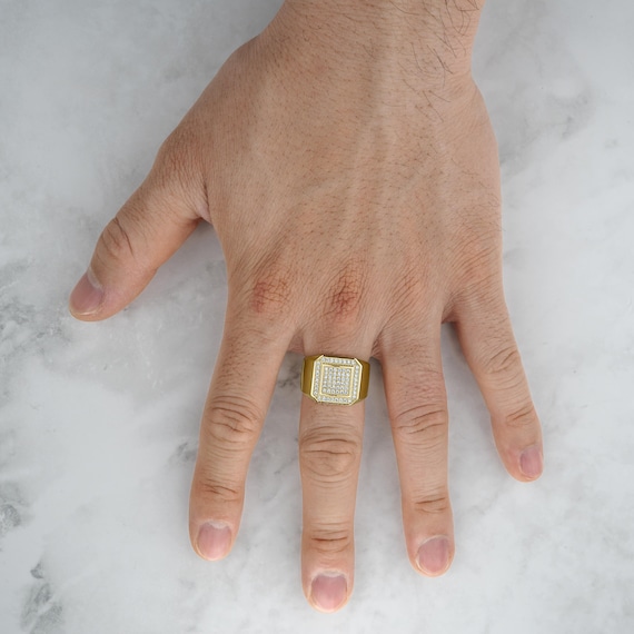 10k & 14k Solid Gold Square Round CZ Iced Vintage Signet