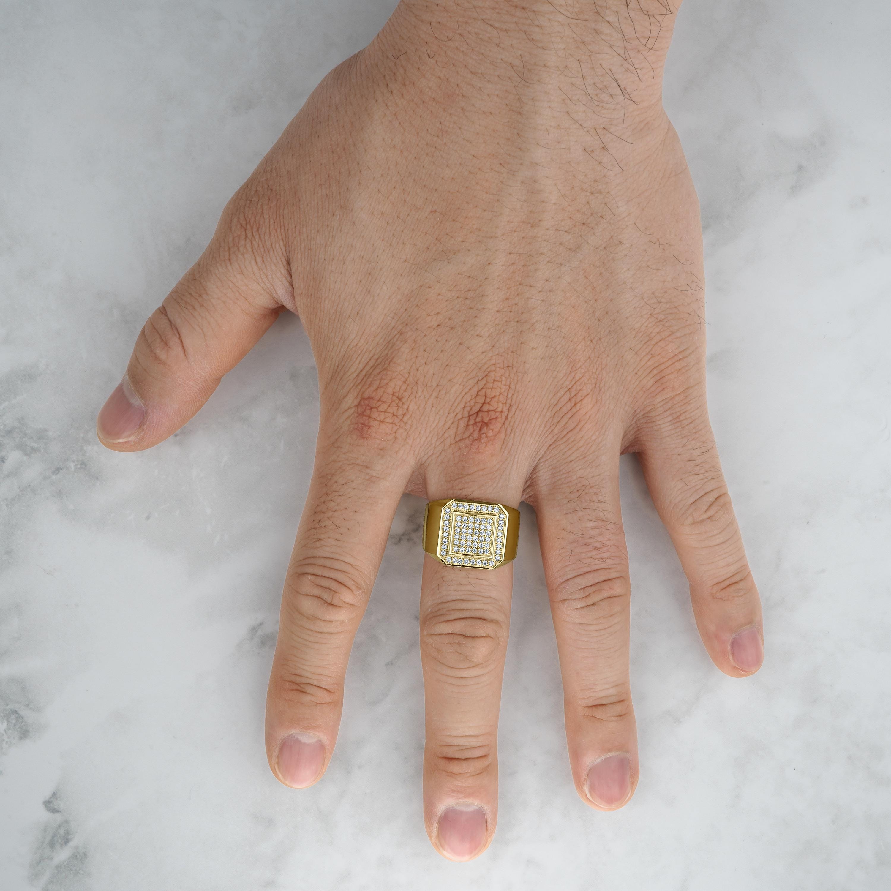10k & 14k Solid Gold Square Round CZ Iced Vintage Signet 10k & 14k Solid Gold Square Round CZ Iced Vintage Signet