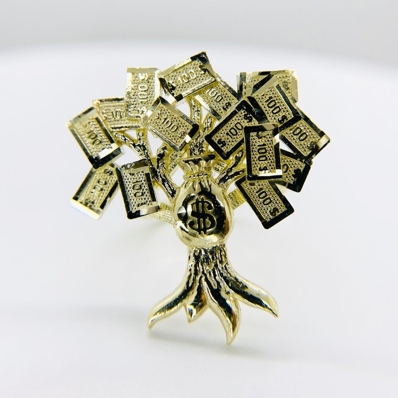 10k Solid Gold Money Bag Tree Ring for Men Women - Etsy