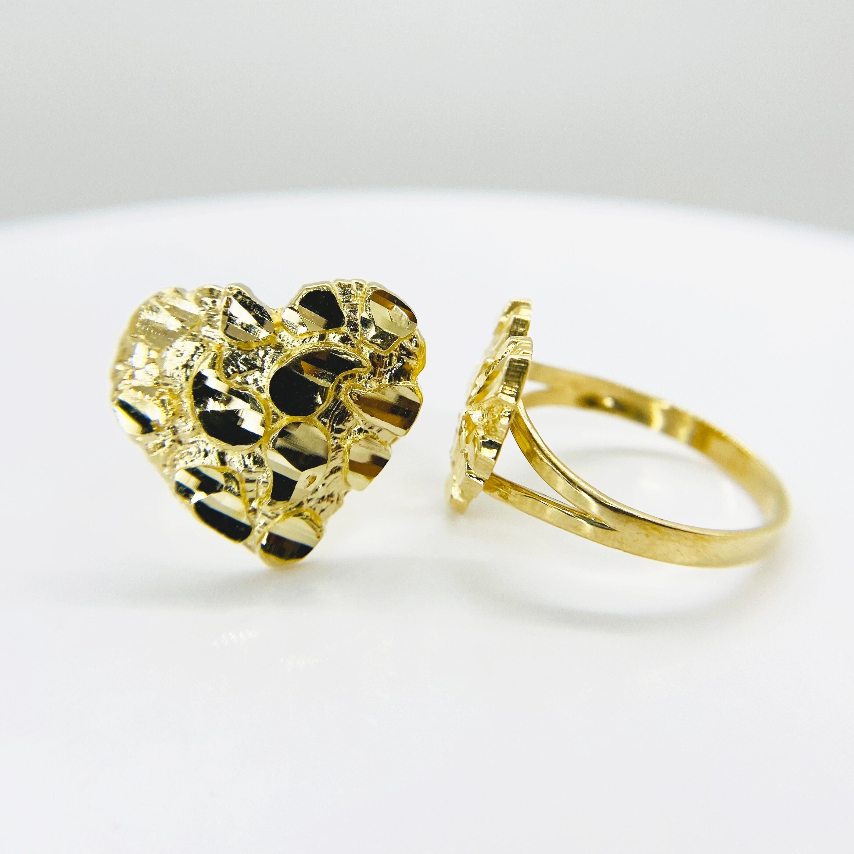 14k Yellow Gold Nugget Style Heart Ring