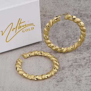 10k Gold Twisted Diamond Cut Plain Hoop Earrings, Classic Round Circle for Women/Girls, Simple and Timeless Jewelry Gift for Her