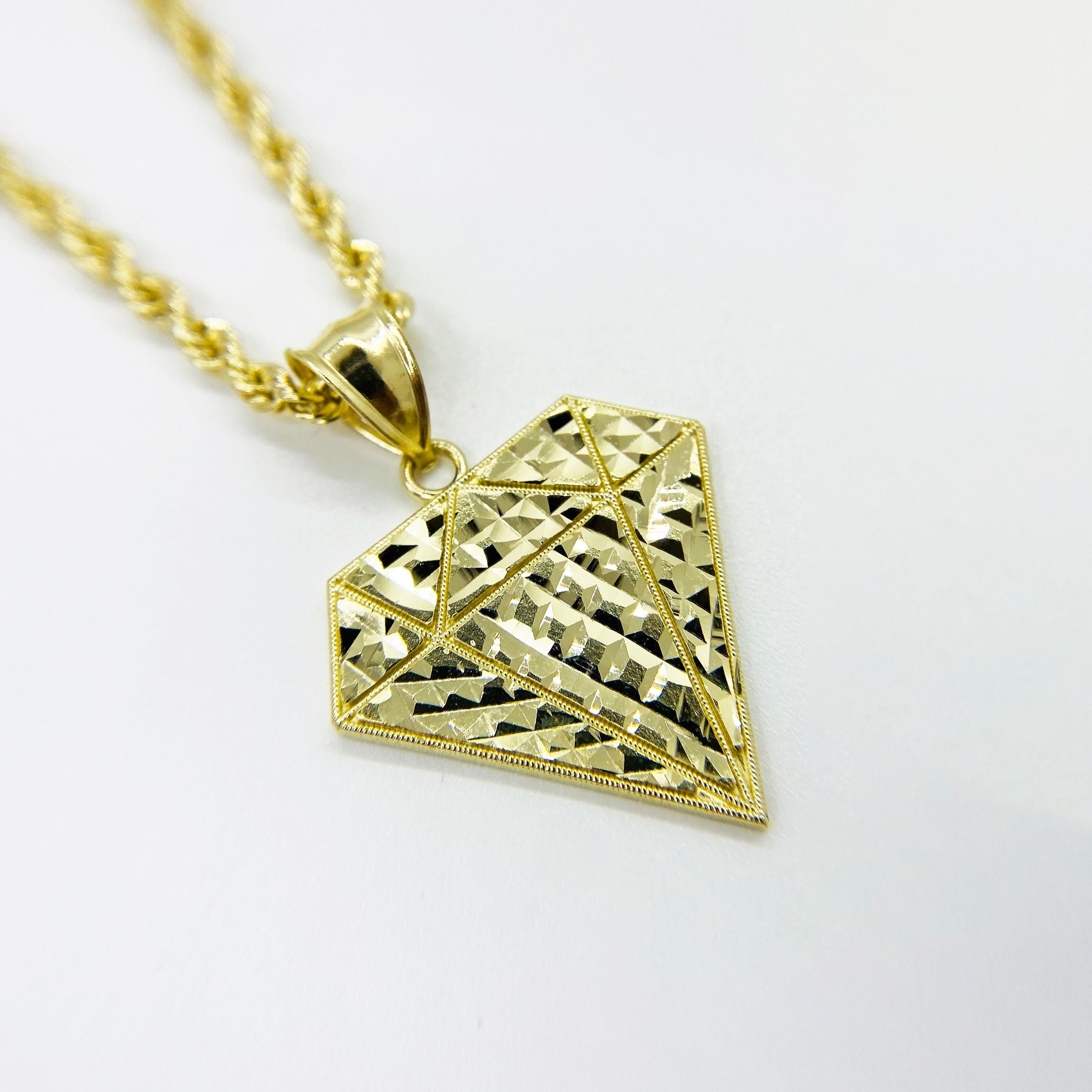 10k Solid Gold Diamond Shape Charm Pendant Unisex Gold