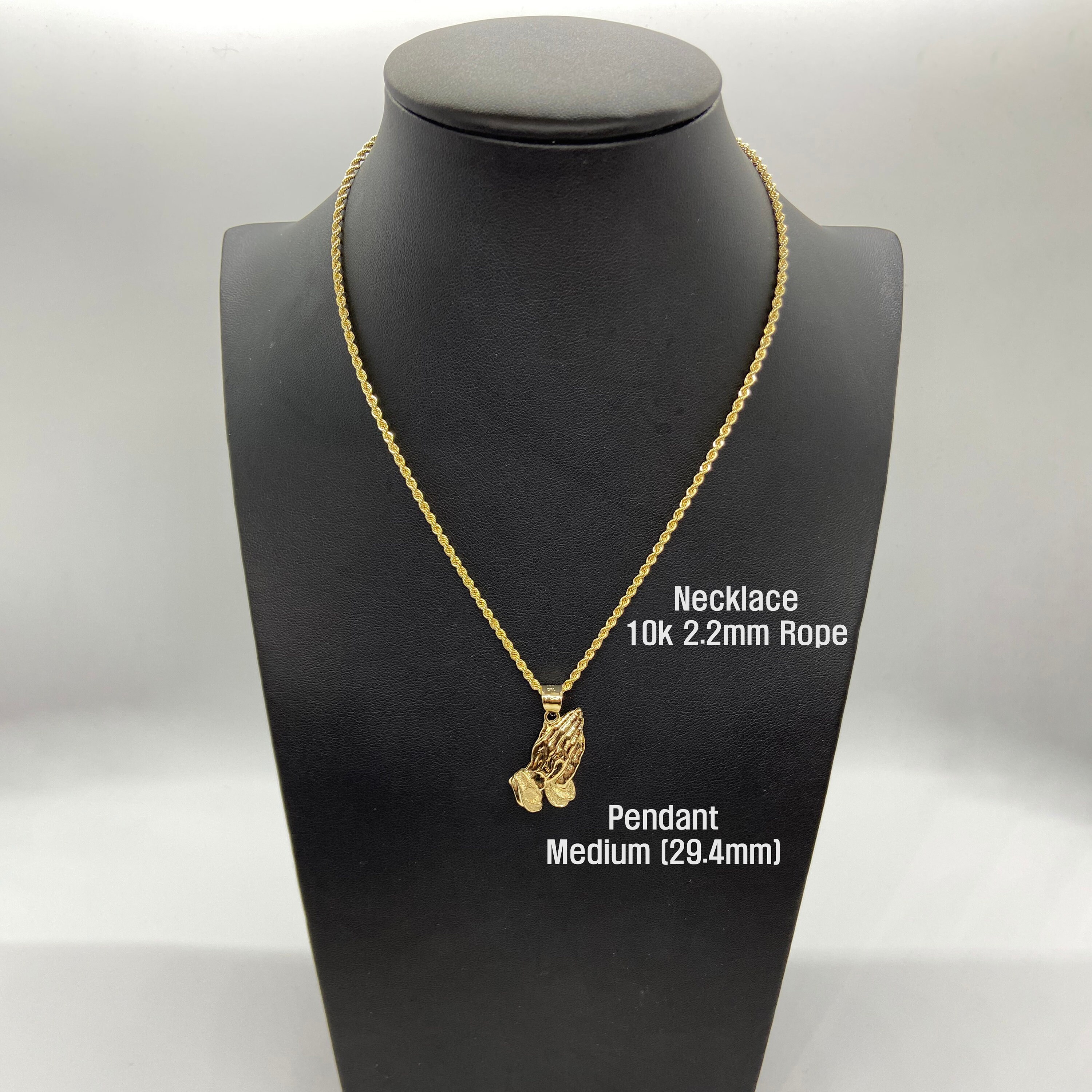 10k Solid Gold Jesus Praying Hands Pendant Charm Necklace for Men