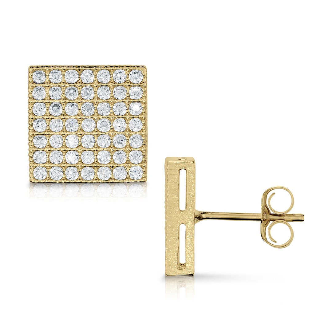 9ct Gold, 6mm Square Cubic Zirconia Single Stud Earring In Clear - Foto 5