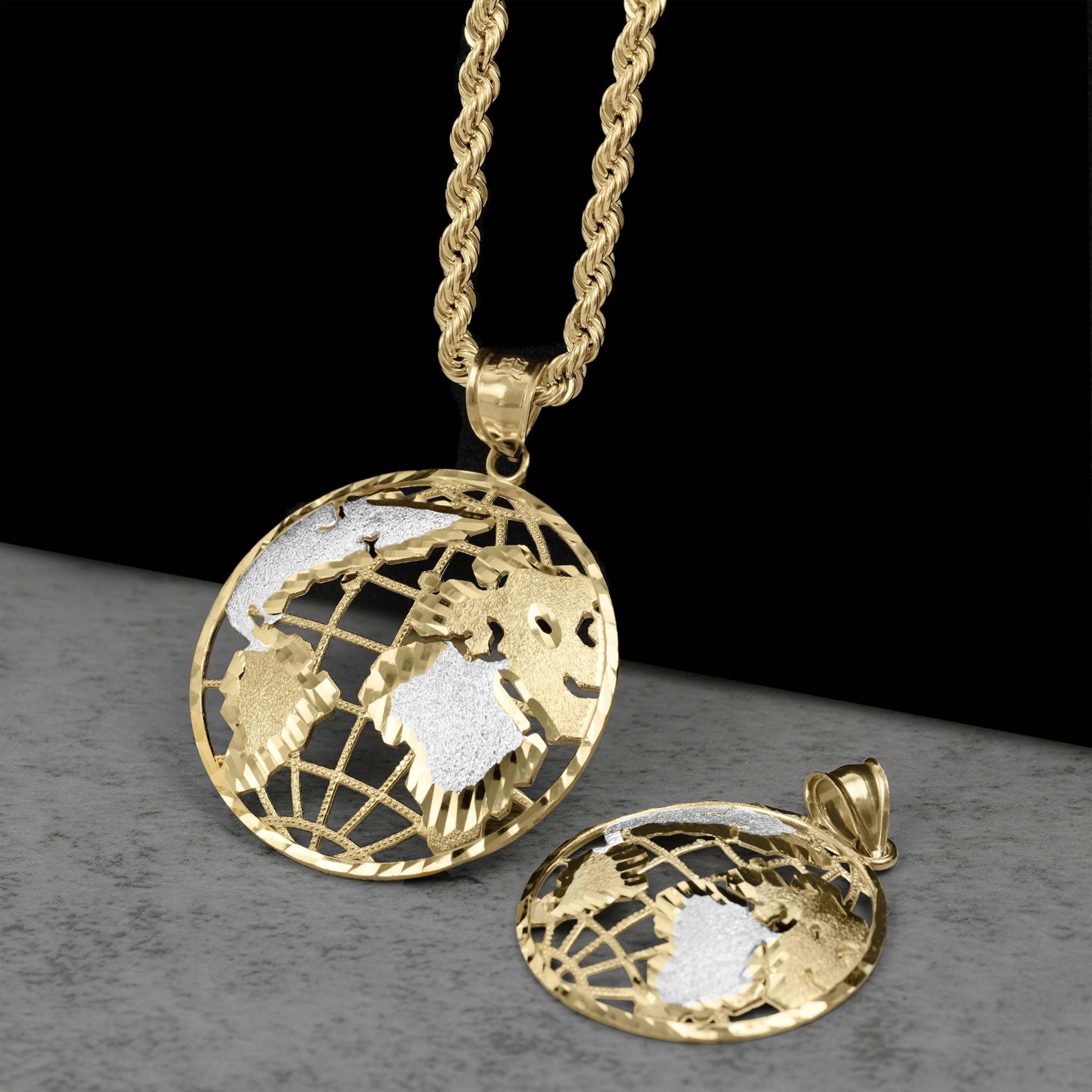10k Gold the World Round Pendant Necklace (two-tone) - Etsy