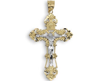 10K & 14K ゴールド クロス INRI イエス 十字架ペンダントネックレス
