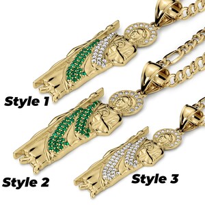 10k & 14k Solid Gold Saint Jude San Judas Green CZ Charm Pendant Chain ...