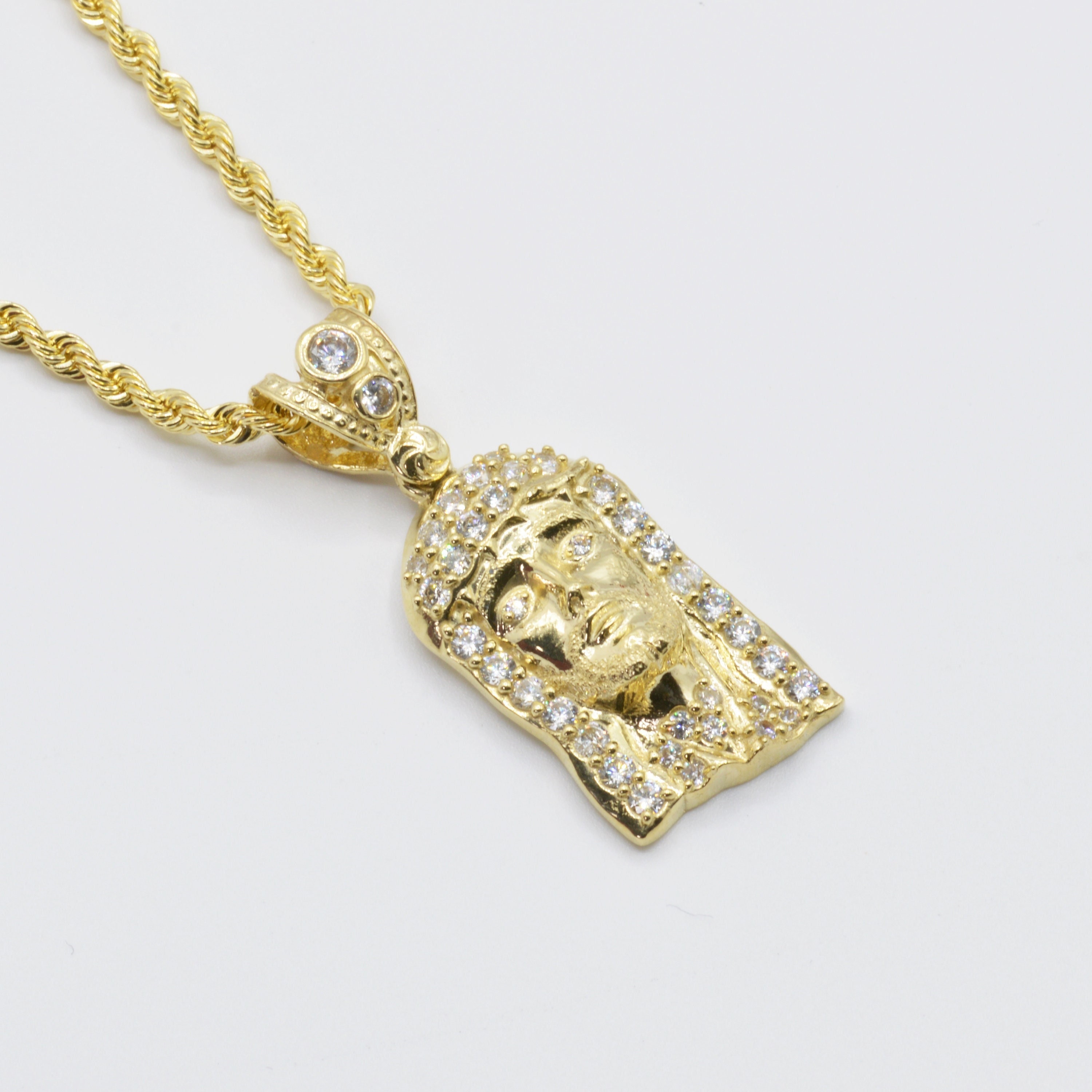 10K Solid Gold Jesus Gesicht Anhänger Mit Zirkonia Akzente